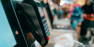 check out terminal in a grocery store